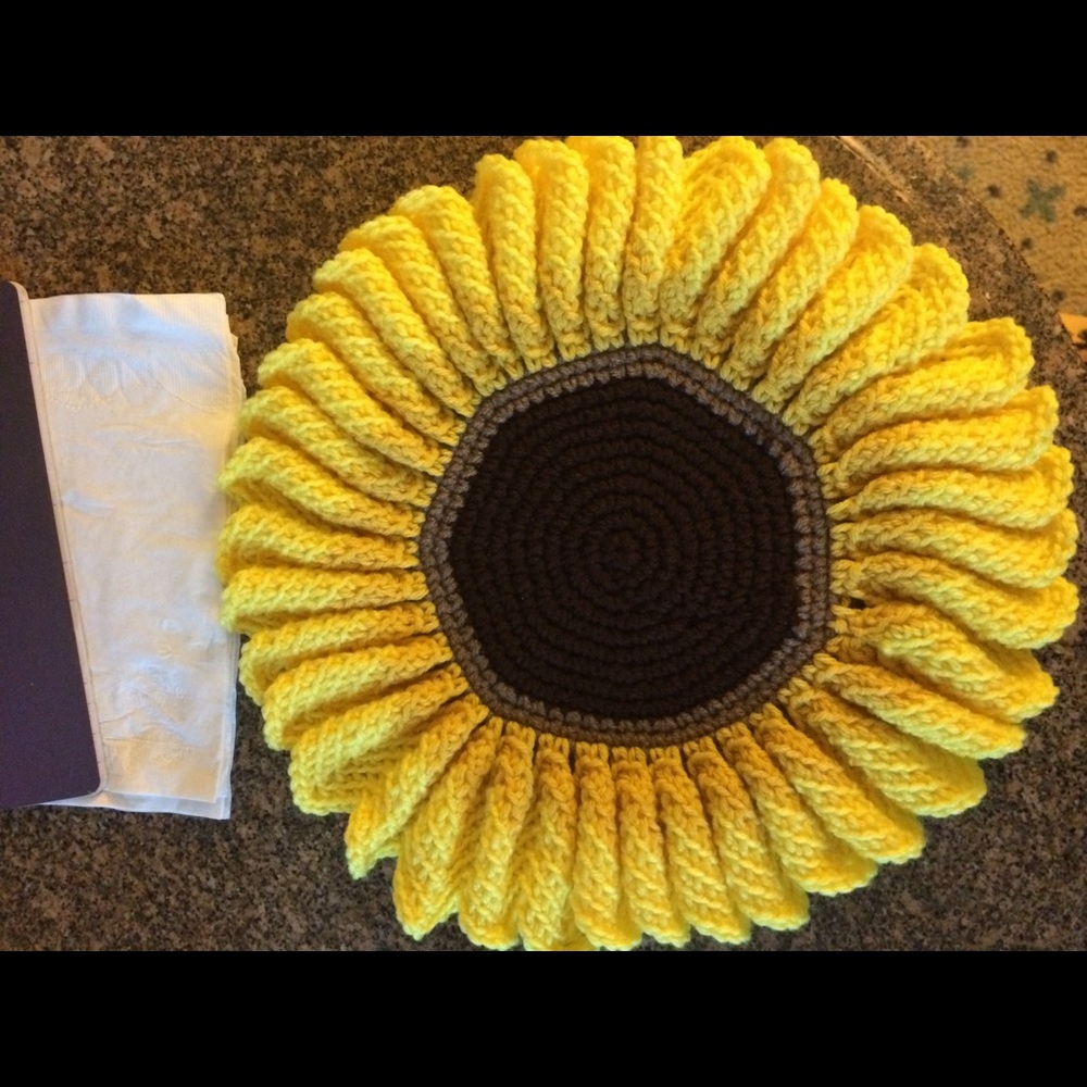Crocheted sunflower centerpiece